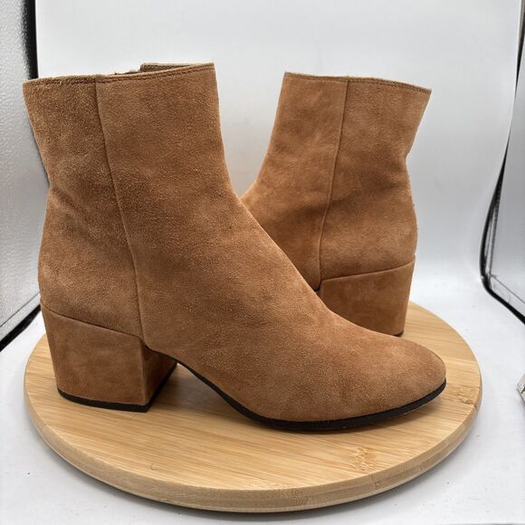 Dolce Vita Women’s Suede Ankle Bootie Size 9 Tan Camel Brown Side Zip Block Heel - Picture 1 of 12